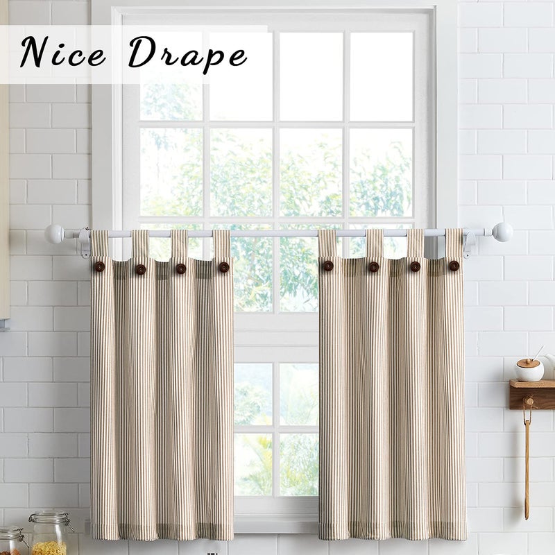 July Joy 3-Piece Cotton Tier Curtains 36 Inches Long Country Kitchen Curtains Set Tab Top for Small Window Bathroom Farmhouse 56" x 36", Linen - Image 2